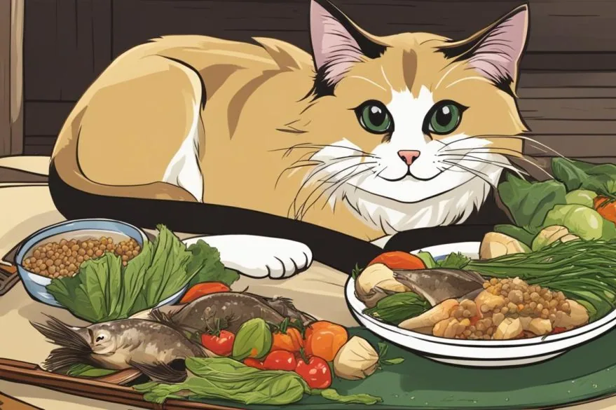 A Balinese cat eating from a food bowl in a kitchen.