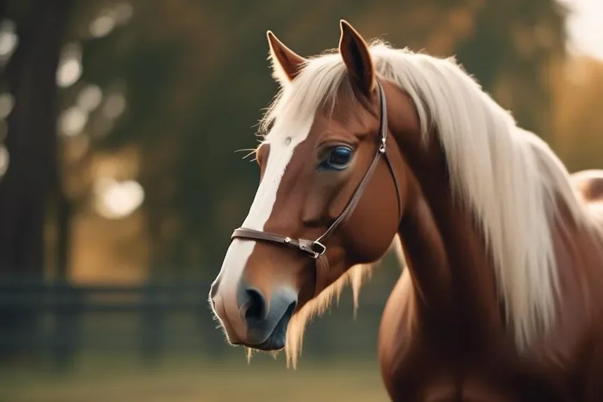 A calm Barb horse standing in a grassy field, looking gently at the camera.