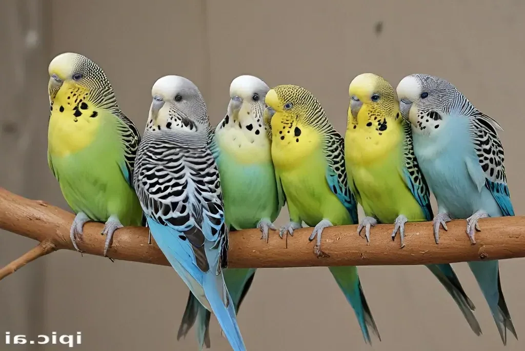 A budgerigar perched on a branch in a natural outdoor setting